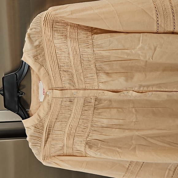 💕XIRENA💕 Allie Shirred Lace-Inset Cotton Shirt ~ Sepia Large NWT - Picture 13 of 16